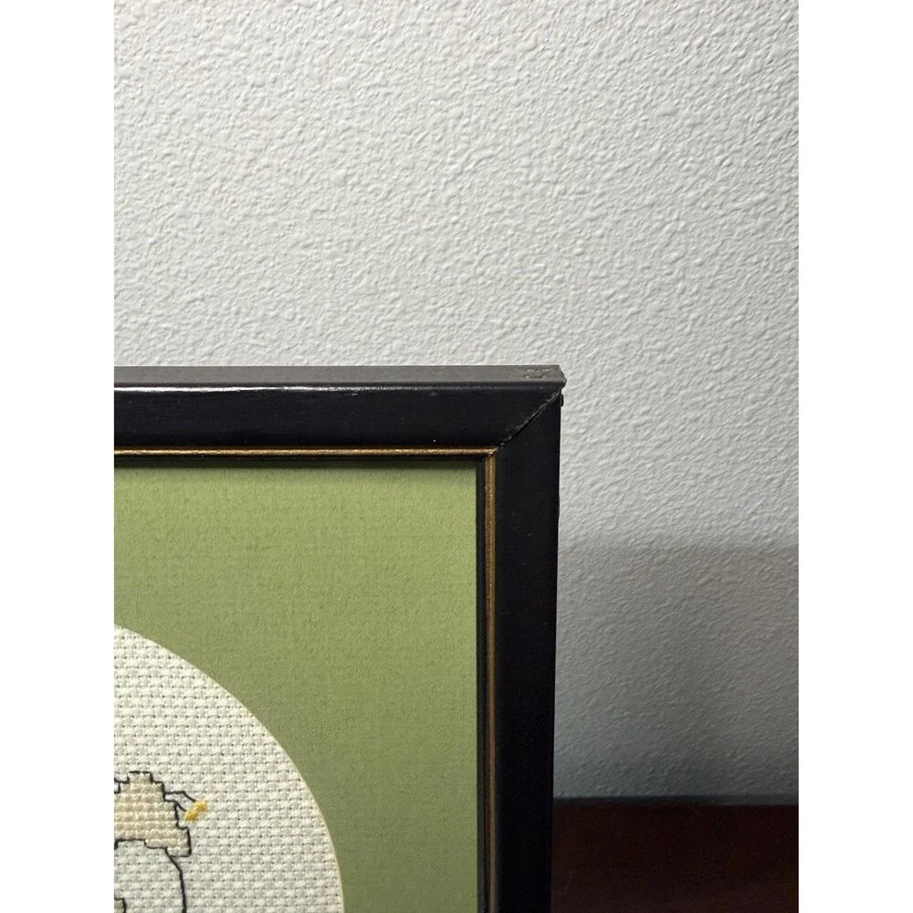 Vintage 1982 Framed Floral Cross Stitch Handmade Botanical Wall Art